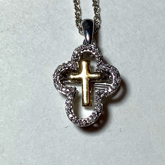 Jewelry - Sterling and Gold Diamond Cross Necklace